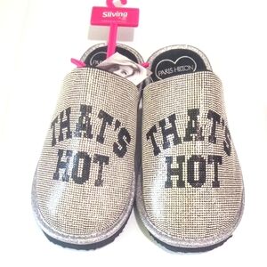 PARIS HILTON SILVER BLACK RHINESTONE SLIPPERS SIZE 7-8 NWT